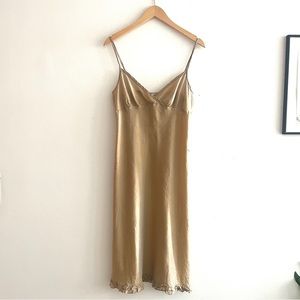 DOSA golden silk slip dress with ruffle